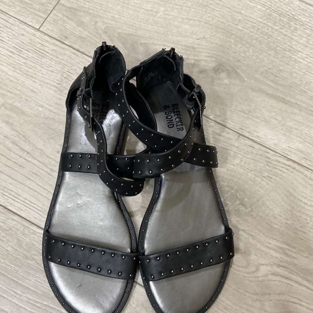 Bleecker & Bond leather studded sandals, wrap straps.